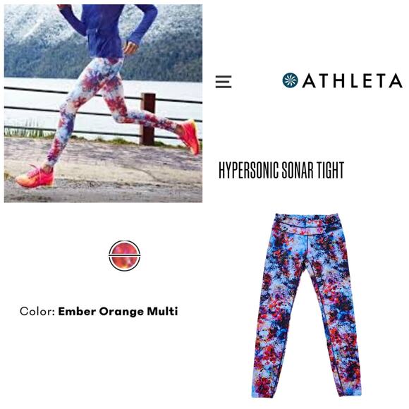 Floral Athletic Legging Athleta Hypersonic Sonar Tight Size M Stretch Athleisure - Picture 1 of 10